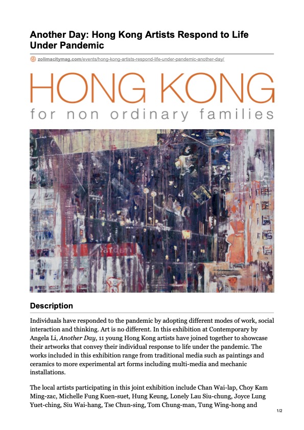 Another Day: Hong Kong Artists Respond to Life Under Pandemic, Zolima City Mag, 2020